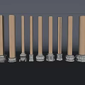 Wooden Columns with Various Intricate Base Designs Displayed on Gray Background 3d model