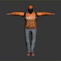Child Wearing Orange Jacket Hat And Red Shoes With Backpack Standing Arms Outstretched