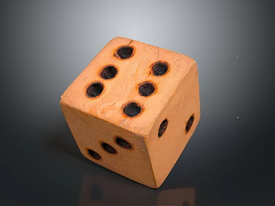 Brown Wooden Dice Cube With Black Dots For Home Use And Games 3d model