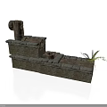Modern Outdoor Brick Structure With Water Faucet And Small Decorative Plant