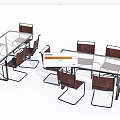 Two Modern Office Desks With Glass Top Metal Frame And Brown Leather Chairs
