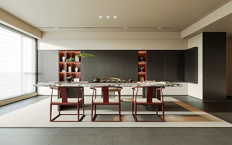 New Chinese Style Tea Room Tea Table and Chair Combination Tea Set Tea Cabinet 3d model