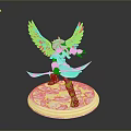 Game And Movie Character 3D Model With Wings And Dual Swords On Pink Base