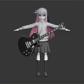 Anime Girl Grey Hair Pink Tips White Hoodie Grey Skirt Black Electric Guitar Arms Open