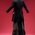Antique Black Coat With Golden Decorations White Ruffled Inner And Dark Skirt