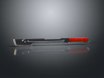 Modern Utility Knife Weapon With Red Handle Silver Blade Smooth Black Background And Reflective Effect 3d model
