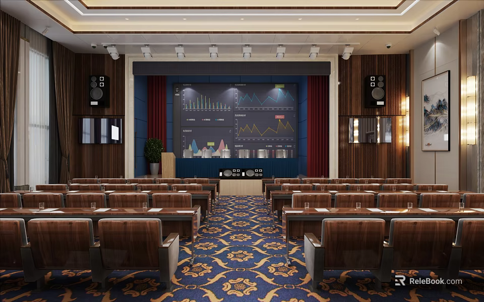 Spacious Elegant Business Conference Room With Professional Presentation Facilities And Comfortable Well Arranged Seats 3d model 