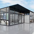 Modern Villa Balcony with Glass Walls Dark Roof Tiled Floor and Outdoor Furniture