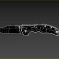 Red And Black Folding Knife With Patterned Blade And Metal Handle Components 3d model