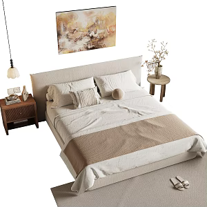 Silent Wind Decorative Painting Bedside Cabinet Chandelier for Double Bed 3d model