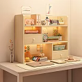Wooden Storage Shelf Cabinet with Multiple Shelves Drawers Books Plant and Decorative Items on Desk