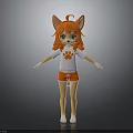 Anthropomorphic Fox Character With Orange Hair Green Eyes White Paw Print T-shirt And Orange Shorts