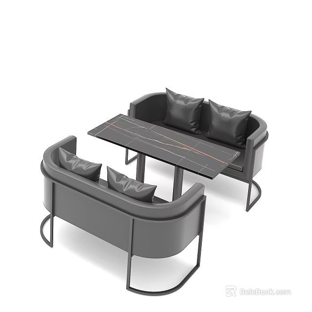 Modern Public Seating Design With Grey Sofa Style Black Cushions and Line Pattern Table 3d model