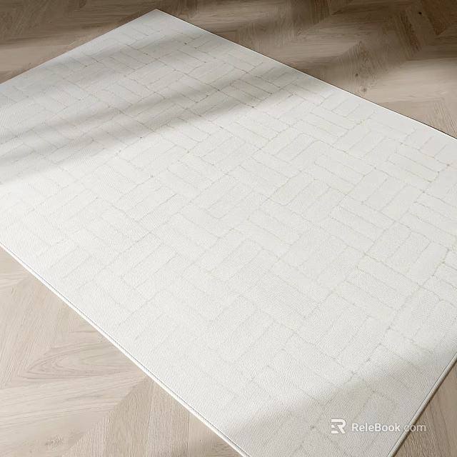 Light Colored Square Rug With Geometric Pattern On Wooden Floor 3d model