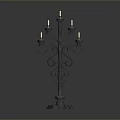Elegant Wrought Iron Candelabra With Blue Base And Multiple Lit Candles