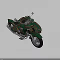 Green Vintage Motorcycle With Rustic Sidecar And Classic Retro Design Elements 3d model