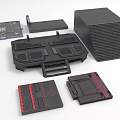 Black And Red Industrial Modular Components With Structural Panels And Textured Surfaces 3d model