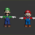 Two Cartoon Characters Mario And Luigi In Red Green Hats Blue Overalls White Gloves Standing