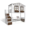 Wooden Bunk Bed With White Frame Stairs Storage Drawers And Cushioned Lower Mattress