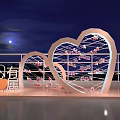 Outdoor Romantic Heart Shaped Decorative Structures With Moonlit Night Railing And Lights