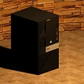 Dell Black PC Tower Desktop Computer On Wooden Textured Floor And Wall