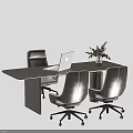 Modern Office Desk Setup With Gray Chairs Laptop And Vase With Flowers