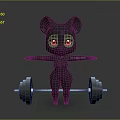 Gray Cartoon Mouse 3D Model With Red Eyes Big Ears And Barbell