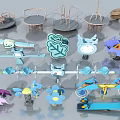 Colorful Children's Playground Equipment With Spring Seats Seesaws Swings And Rocking Cars