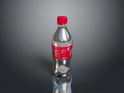 Clear Plastic Beverage Bottle With Red Cap And Red Label Design 3d model