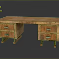 Rustic Wooden Desk Furniture With Wooden Tabletop Drawer Cabinets Two Drawers Each And Bracket Legs