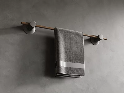 Wall Mounted Gray Towel Rack With Soft Gray Towel And White Stripe 3d model