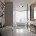 Modern Luxury Bathroom Interior With Freestanding Bathtub Double Vanity And Mirror Lighting