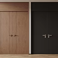 Wooden Brown and Matte Black Double Doors with Metal Handles in Interior Design
