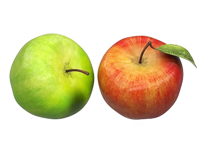 Fresh Green and Red Apples with Green Leaf on Red Apple 3d model