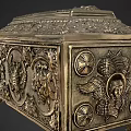 Vintage Metallic Decorative Box Ornament Combination With Carved Floral Patterns Angel Motifs And Footed Base