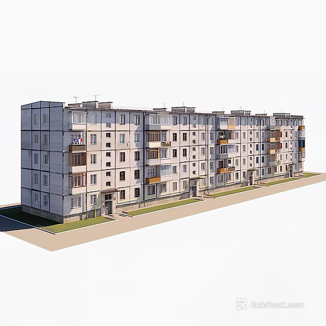 Light Colored Multi Storey Residential Building With Multiple Units Balconies And Windows 3d model