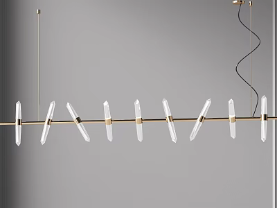 Modern Linear Chandelier With Glass Elements And Brass Frame For Interior Lighting 3d model