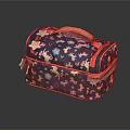 Cute Dark Blue Cosmetic Case With Cartoon Patterns Pink Handle And Zipper Trim
