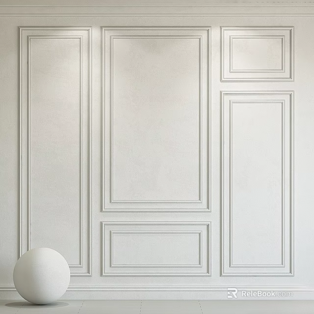Elegant White Wall Paneling With Geometric Molding And Decorative Sections 3d model 