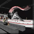 Fashion Runway Stage Design With White Platform Red Border Black White Stripes And Lighting