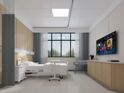 Modern Hospital Ward Interior With Medical Bed Window TV And Cabinets 3d model