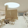 Modern Open Clothing Store Featuring White Wooden Racks Mirrors Display Shelves And Natural Light