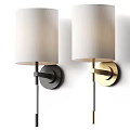 Modern Wall Sconces With Black And Gold Bases And Light Fabric Shades For Home Interior