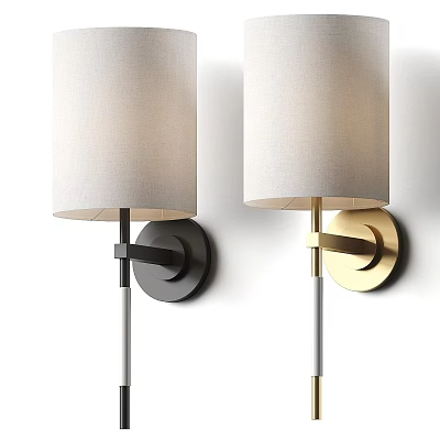 Modern Wall Sconces With Black And Gold Bases And Light Fabric Shades For Home Interior 3d model