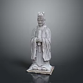 Ancient Man Statue In Traditional Robe With Headpiece And Clasped Hands On Stone Pedestal