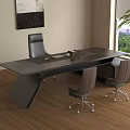 Modern Office Table With Three Ergonomic Chairs On Wooden Floor And Window View