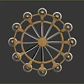 Golden Chandelier With Multiple White Lampshades And Elegant Metal Structure