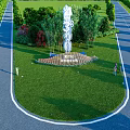 Garden Ornament With Bamboo Trees Red Flowers Metal Number Sculpture On Green Grass Lawn