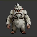 3D Render Of Muscular White Furry Creature With Thick Beard And Angry Look