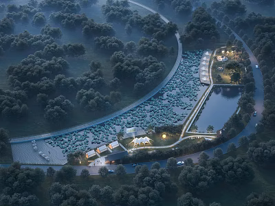 Picturesque Garden Landscape With Winding Paths Lush Trees Calm Water Area Pavilions And Soft Lighting 3d model